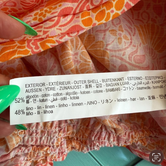 Zara Vibrant Pink and Orange Floral Blouse Size L Boho Cottagecore Chic Resort - Picture 4 of 9